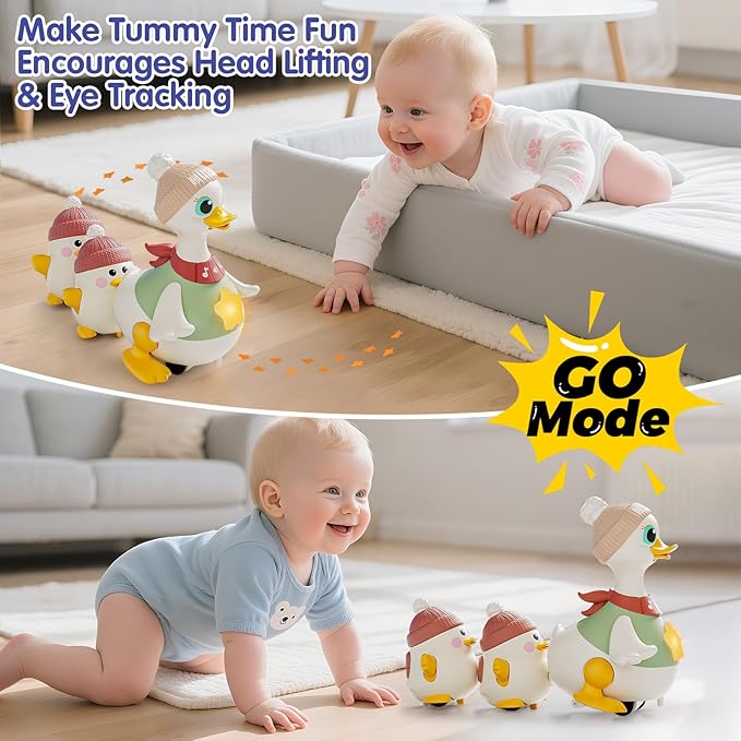 Duck Parade encourages tummy time, head lifting, and eye tracking